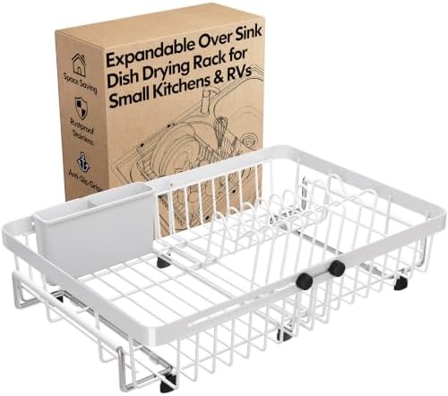MAJALiS White Expandable Dish Drying Rack Over The Sink with Anti Slip Grip by MAJALiS