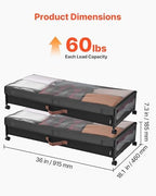 VEVOR Under Bed Storage with Wheels, 36.0 x 18.1 x 7.3 inch, Underbed Containers with Clear Lid, Underbed Shoe Organizer, Rolling Under the Bed Storage Bins for Clothes Shoes Blankets Bedroom, 2 Pack - Image 3