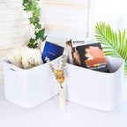 MINTWOOD Design 3-Pack Decorative Woven Storage Baskets for Shelves, Cube Bin Box for Organizing Books, Shoes, Dog Toys, Pantry Closet and Living Room Organizer, Full White - Image 3