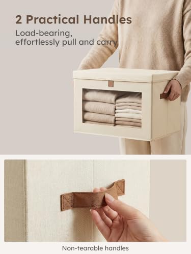 Homsorout Medium Fabric Storage bins - Collapsible Storage Bins with Open Window, 4 Pack Closet Baskets for Shelves, Stackable Decorative Boxes for Home, Dorm, Beige, 13.7"x 9.8" x 9.8" - Image 3