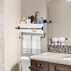 Hair Tool Organizer Wall Mount, Hair Dryer Holder with 2 Towel Bars, Wood Hot Tools Organizer, Rustic Bathroom Organizer Blow Dryer Holder for Bathroom Decor, Flat Iron, Curling Wand, Brushes(White) - Image 3