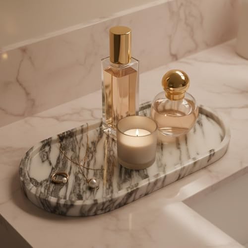 Oval Marble Tray 10"x5" Natural Stone Vanity Organizer Jewelry - Image 6