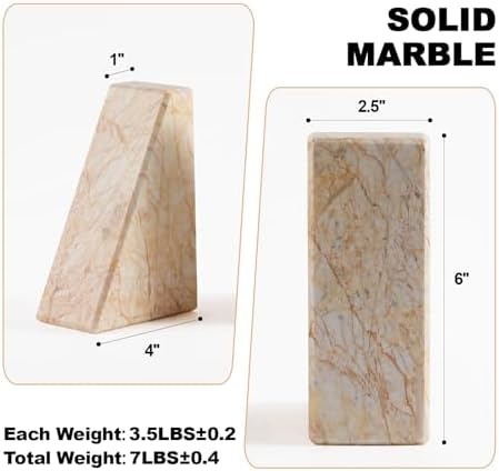 Marble Bookends，Natural Decorative Bookend for Shelves, Non-Skid Book End for Heavy Books, Idea Book Stoppers & Holder for Desk Bookshelf Decor, Modern Home Decor Cream Color Book Ends, Set of 2 - Image 6