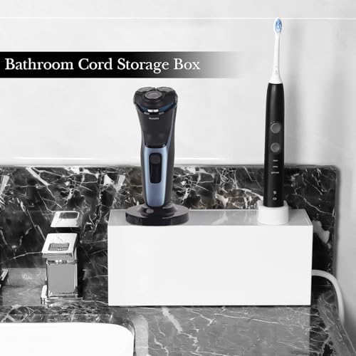 Linkidea Acrylic Cable Organizer Box for Bathroom Countertop, Cord Management for Electric Toothbrush & Razor Chargers, Fits 1-2 Small Charging Heads Only (White) - Image 6