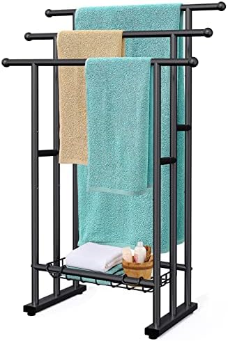Kayfia 40'' Freestanding 3 Tier Alloy Steel Towel Rack with Storage Basket by Kayfia