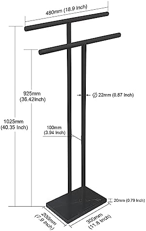 40 Inch Freestanding Towel Rack for Bathroom Floor Double-T Shape Bath Sheet Holder with Marble Design Base Standing Towel bar Next to Tub or Shower Towel Holder Stand SUS304 Matte Black - Image 2
