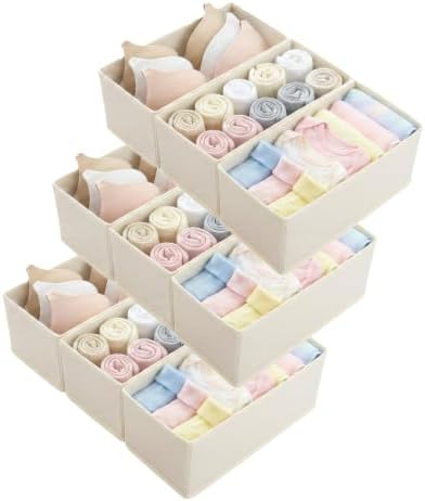 Small Foldable Fabric Drawer Organizer 9 Pack Beige - 11“ Breathable Closet & Dresser Storage Bins for Socks, Underwear, Bras & Baby Clothes by Unknown