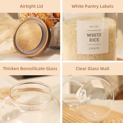 2 Pack Glass Food Storage Containers with Airtight Acacia Wood Lids and 132 Kitchen Pantey Labels Preprint - 43 LF OZ Borosilicate Glass Canister Sets for Food,Coffee,Cookie,Tea,Candy,Sugar - Image 5