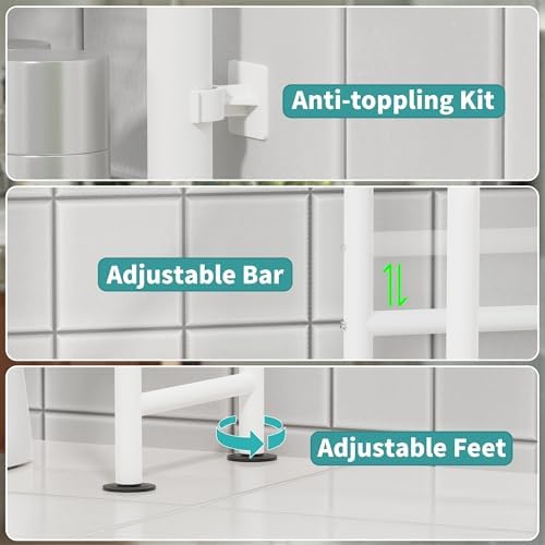 3-Tier Over Toilet Storage, Anti-Tip, 64" H, White - Image 5