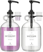 2 Pcs Glass Liquid Laundry Detergent Dispenser with Cup Holders, Half Gallon Dispenser for Laundry Room (64 oz. Each), Laundry Detergent Bottles with Pump Dispenser - (Black Pumps) by onsogi