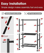Sakugi 2-Pack Storage Shelves - 3-Tier Metal Wire Shelf Organizer, Slim Shelf Rack with Adjustable Feet for Laundry Room, Kitchen, Garage Organization, 18.2" x 12.3" x 30.4", Black - Image 6