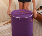16"x20" Extra Large Cotton Rope Basket with Zipper Lid, Woven Laundry Hamper and Blanket Storage Basket, Round Clothes Bin for Living Room Bedroom, Purple - Image 6