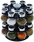 Kamenstein 16 Jar Ellington Revolving Countertop Spice Rack with Lift & Pour Caps and Spices Included, FREE Spice Refills for 5 Years: Black and Chrome by Kamenstein
