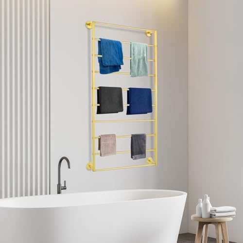 10Tier Tie and Scarf Rack Wall Mounted Ribbon Display Rack Organizer Holder for Wrapping Paper Scarf Tie Belt Towel Pants Scarves Hijab Stand for Retail Store Home,Craft Room (Gold, 10 Tier) - Image 2