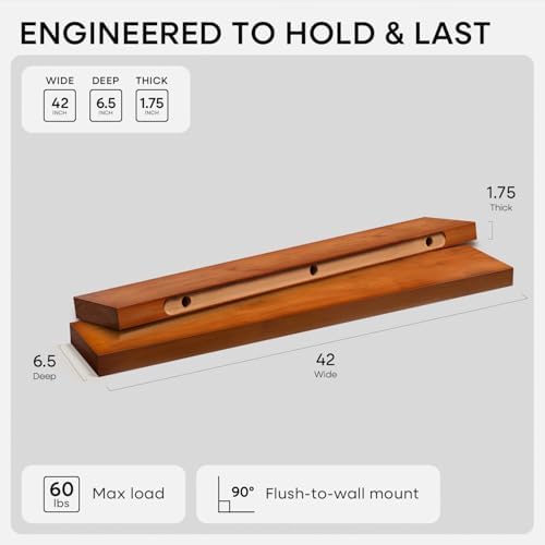 Homeforia 42 Inch Floating Shelves, High-End Solid Pine Wood, Set of 2 - Image 2