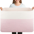 OIASKET 108L Cotton Rope Storage Basket for Living Room and Bedroom 25"x16"x16" Woven Laundry Basket, Heavy Duty Bin for Blankets, Pillows & Toys, Pet-Safe & Scratch-Free, Pink and White by OIASKET