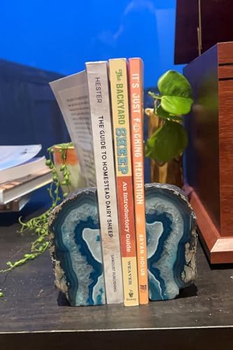 AMOYSTONE Blue Agate Bookends Heavy Duty Stone Book Ends for Bookshelves - Image 3