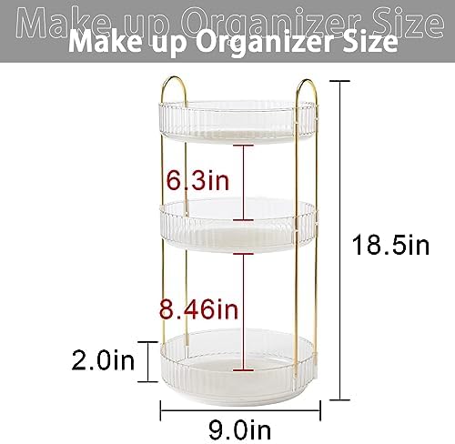 shuang qing Rotating Makeup Organizer for Vanity, Large Capacity Skincare Perfume Storage, Bathroom Counter Organizer, 360 Spinning Cosmetic Dresser Countertop Organizers (Clear, 3 Tier) - Image 2