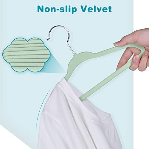 BAGAIL 50 Pack Kids Velvet Hangers 11 Inches Children's Clothes Hangers Non-Slip Baby Hangers for Infant/Toddler (Lime Cream) - Image 4