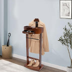 Wood Valet Stand for Men & Women, Freestanding Suit Rack Organizer with Drawer, Top Tray, Contour Hanger, Trouser Bar, Tie/Belt Hooks & Shoe Rack, Garment Stand for Bedroom, Entryway, Office, Hallway - Image 4