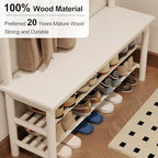 AQIMUELE Coat Rack with Shoe Storage, Wooden Hall Tree with Bench, 11 Hooks and 2-Tier Storage Shelves, 3-in-1, Entryway Bench with Coat Rack (39.3"-Deep White) - Image 4