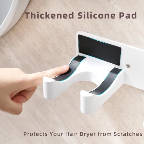 Hair Dryer Holder Wall Mounted, Hair Dryer Organizer Self Adhesive Compatible with Dyson Blow Dryer Holder Aluminum BlowDryer Holder Wall Mounted for Bathroom White - Image 2
