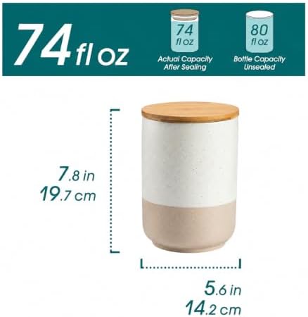 vancasso Sabine Large Ceramic Canister Set with Airtight Wood Lids - 2-Piece Kitchen Food Storage Jars for Flour, Sugar, Coffee & Tea (74 oz Each) - Big Capacity Countertop Jars - Image 2