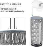 Trongee Boho Toilet Paper Holder with Storage，3 Rolls of Freestanding Toilet Paper Roll Holder Stand,Wicker Tissue Holder for Bathroom,Rattan Sturdy Bathroom Decor Farmhouse Toilet Paper Storage-Grey - Image 4