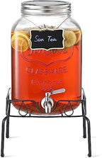 2 Gallon Glass Beverage Dispenser with Stand and Lid, 18/8 Stainless Steel Spigot - Glass Drink Dispensers for Parties - Mason Jar Drink Dispensers with Lids by NETANY