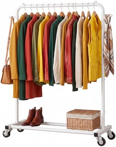 Sywhitta Metal Clothing Rack on Wheels with Bottom Shelf, for Clothes,White by haseverythingyouneed