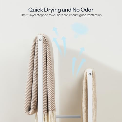 HOOBRO Free Standing Towel Rack for Bathroom, 2 Tier Blanket Rack, 16.5" L x 9.4" W x 31.5" H, Blanket Holder, Drying and Display Rack with Shelf, White and Grey WG02LB01 - Image 6