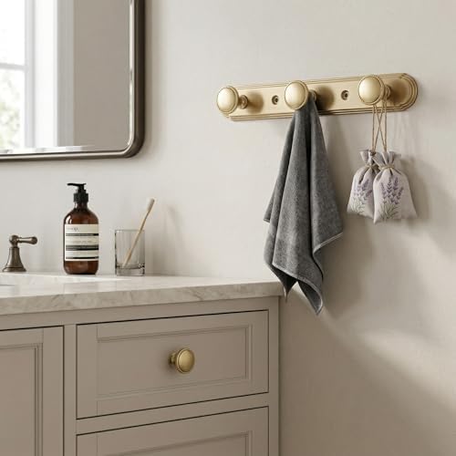 Goo-Ki Champagne Bronze Coat Rack Wall Mount with Orbit Rim Backplate, Modern Heavy Duty Zinc Alloy Coat Hooks, Soft Gold Hat and Towel Hanger Rail for Entryway, Bathroom and Mudroom (3 Hooks) - Image 3