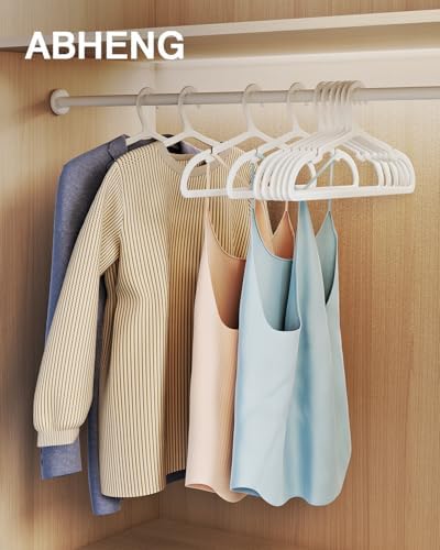 ABHENG 80 Pack Clothes Hangers, Non Slip Plastic Coat Hangers, Space Saving Hangers, Heavy Duty, Hanging Dry Wet Clothes, 16.4" x 8.3", White, UAPY0580W - Image 2