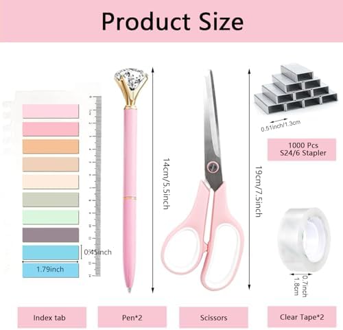 Office Supplies,Pink Desk Accessories,Desk Organizer,Stapler,Tape Dispenser,Folding Phone Stand,Scissors,Notebook,Staple Remover,Staples,Clear Tape,Sticky Notes,Clips,Cool Pen,Bookmark,Ect.22pcs - Image 7