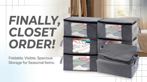 Storage Clothes Bins Closet Bags - 35L Containers Organizer Boxes Clothing Bin Organization for Organizing Blanket Pillow Sheet Sweater, Foldable Bedroom Small Storage Totes With Lids Zipper, 6pc Pack - Image 7