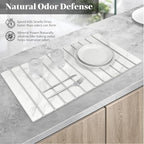 2 PCS Extra Large Stone Dish Drying Mat for Kitchen Counter, Foldable Quick Drying Dish Mats, Super Absorbent Drying Pad, Kitchen Counter Mats for Cups, Dishes, Bottles (White Marble 28"×16" & 8"x4") - Image 3