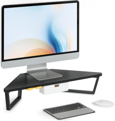 TEAMIX Corner Monitor Stand with Drawer and Phone Holder, 26x12.6x5.3in by TEAMIX
