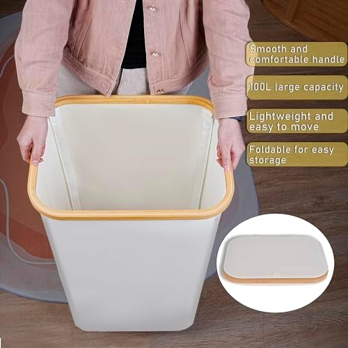 Laundry Basket with Wheels,100L Hampers for Laundry,Large Laundry Hamper with Lid and Bamboo Handles,Collapsible & Waterproof Tall Cloth Hamper for Dormitory Family，Beige - Image 7
