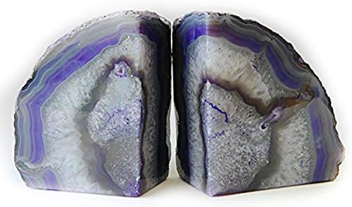 JIC Gem Dyed Purple Agate Geode Bookends Crystal Book Hold for Shelves - Image 5