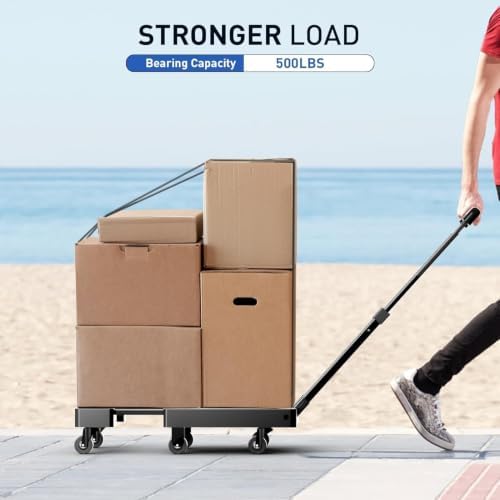SPACEKEEPER Folding Hand Truck, 500 LB Heavy Duty Luggage Cart, Black - Image 5