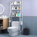 3-Tier Over The Toilet Storage, Freestanding Metal Bathroom Shelves, Above Toilet Storage Rack with Hooks and Paper Holder, Space-Saving, for Bathroom Restroom Laundry, White by BouPower