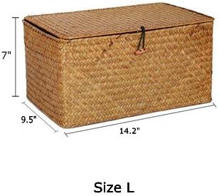 Woven Wicker Storage Bins with Lid, Seagrass Basket for Shelf Organizer, Extra Large, Set of 3 - Image 6
