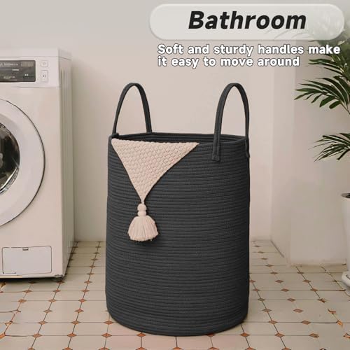 JMvicyroam 100L Cotton Rope Laundry Basket Hamper, Black - Image 5