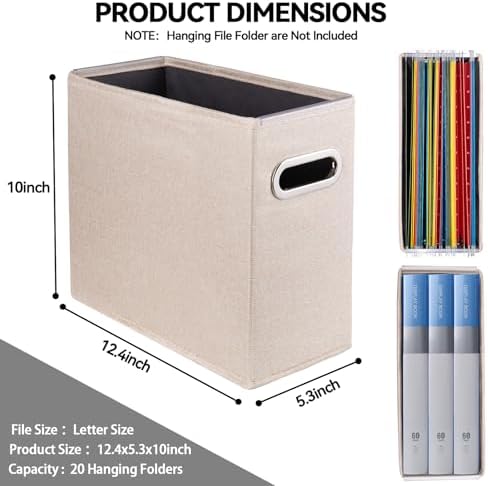 8 Pack Letter Size File Storage Box Collapsible，Fabric Hanging File Folders Organizer, Portable Office Document Holder with Metal Handle, Smooth PVC Rails, Beige - Image 2