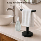 YUMORE Hand Towel Holder Stand for Bathroom & Kitchen, Freestanding T-Shape Towel Rack with Weighted Base, Matte Black - Image 2