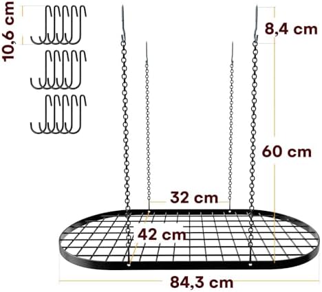 Vdomus Heavy-Duty Hanging Pot Rack - 33x17 Inches - Stylish Black Alloy Steel Ceiling Storage with 15 Hooks - Organize Kitchen Cookware and Utensils - Space-Saving Mounted Overhead Holder - Image 6