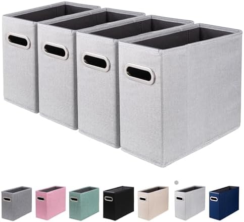 4 Packs Letter Size File Organizer, File Folders Organizer, Fabric Storage Box, Collapsible Paper Organizer with Metal Handle, Smooth PVC Rails, Only Box (Light Gray) by ComfortKeeper