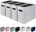 4 Packs Letter Size File Organizer, File Folders Organizer, Fabric Storage Box, Collapsible Paper Organizer with Metal Handle, Smooth PVC Rails, Only Box (Light Gray) by ComfortKeeper