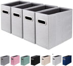 4 Packs Letter Size File Organizer, File Folders Organizer, Fabric Storage Box, Collapsible Paper Organizer with Metal Handle, Smooth PVC Rails, Only Box (Light Gray) by ComfortKeeper