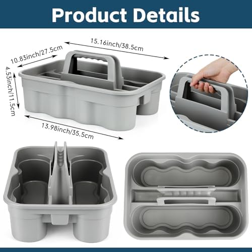 Wesiti 6 Pcs Cleaning Caddy with Handle Large Plastic Housekeeping Shower Basket Cleaning Supplies Organizer for Spray Bottles Brush Home Bathroom Office (Gray) - Image 3
